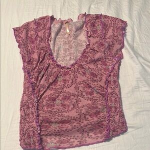 Free People Purple and Pink Ruched Ruffled Sleeveless Blouse